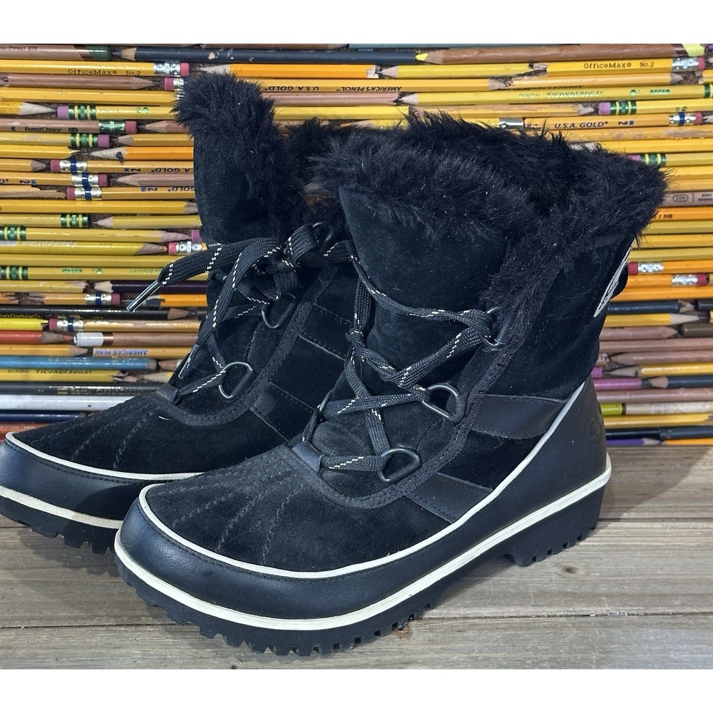 SOREL NL2089 Suede Snow Boots Black Waterproof Winter Women's Size 7.5